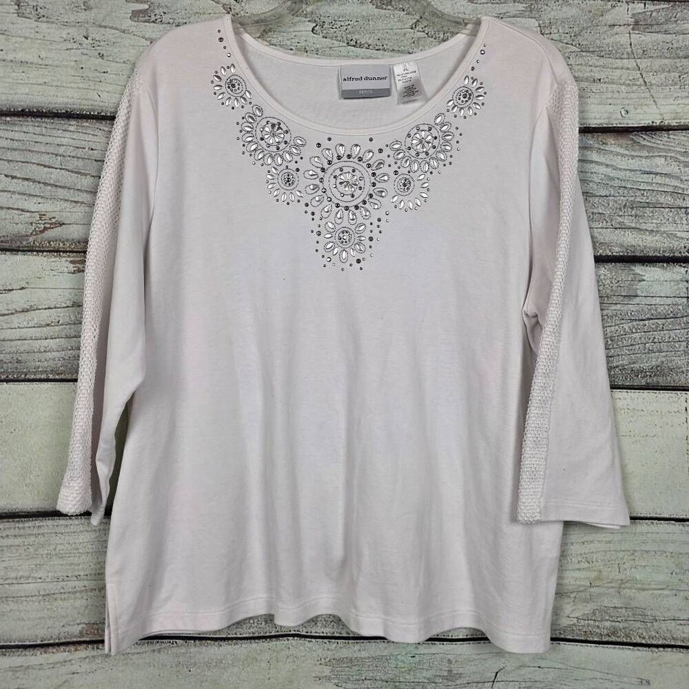 Alfred Dunner White Embellished Knit Top Petite XL